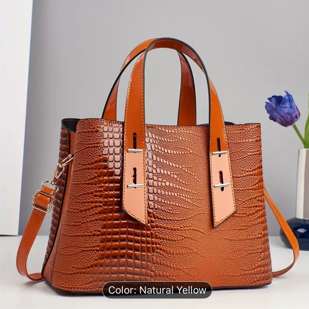 Crocodile Pattern Tote Bag in Brown and Tan
